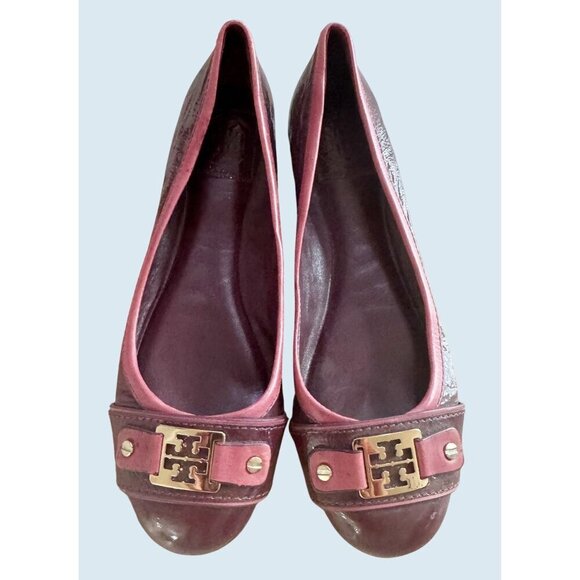TORY BURCH Clines Ballet Flat Burgundy Maroon Patent Leather Sz 8 - Picture 2 of 7